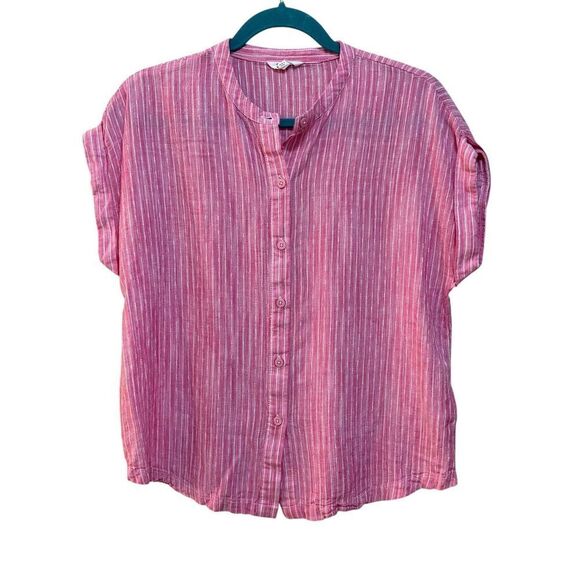 2/$30 Splendid Shirt Womens Small Pink White Striped Button Front Short Sleeve - Picture 1 of 11